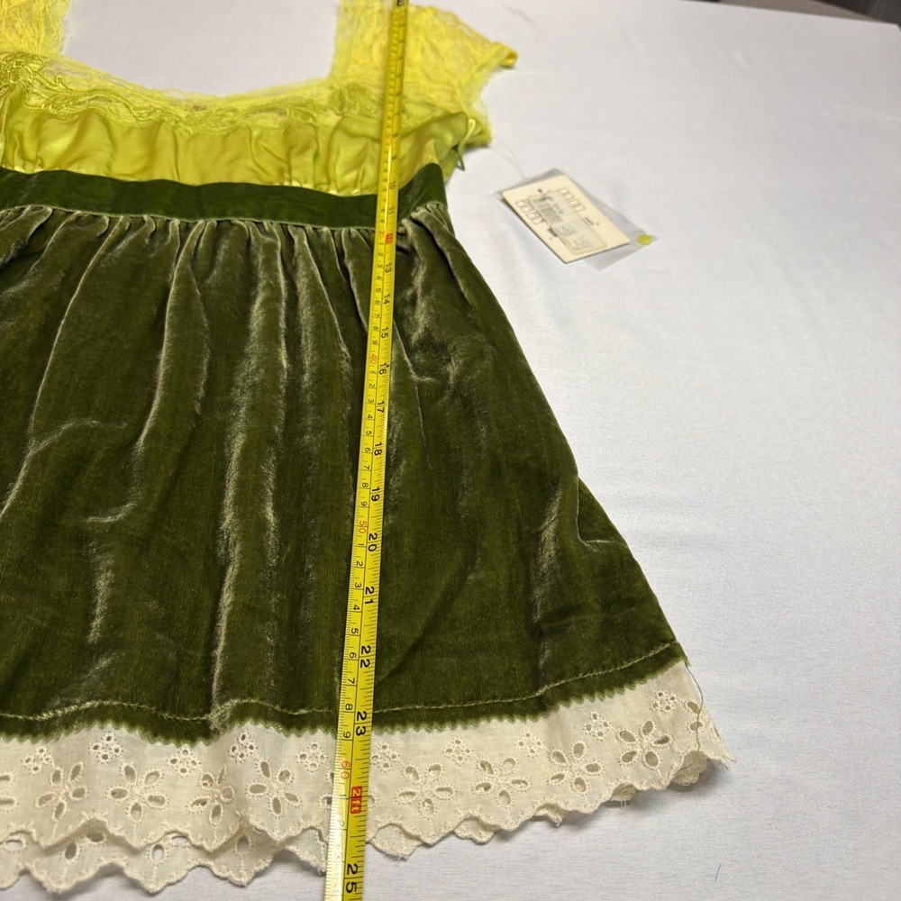 Free People Baby Doll Fairy Cottage Core Green Silk/Faux Suede Womens Size 2 - Picture 6 of 9